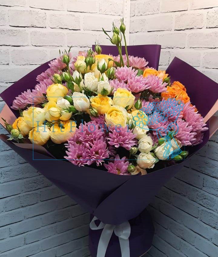 Букет цветов Тандем Букет цветов из: Розы и Хризантемы