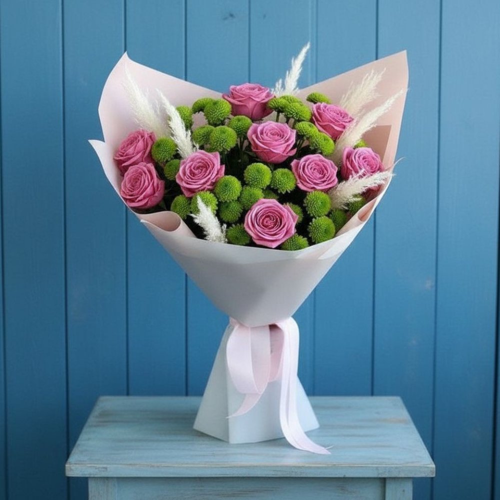 Букет цветов Любимый розовый Букет цветов из: Розы и Хризантемы